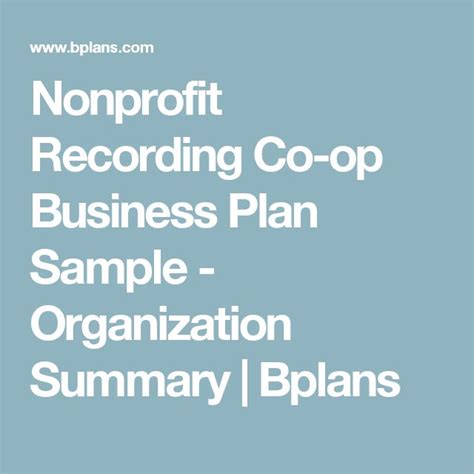 Nonprofit Recording Co-op Business Plan